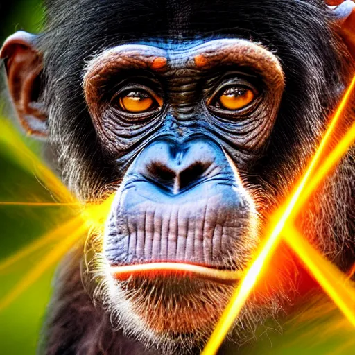 Prompt: hooting chimpanzee with laser eyes