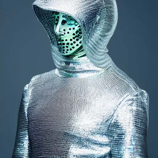 Prompt: a portrait of a beautiful young male wearing an alexander mcqueen armor made of holographic ghost, photographed by andrew thomas huang, artistic