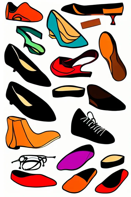 Image similar to minimalist boho style art of colorful shoes, illustration, vector art