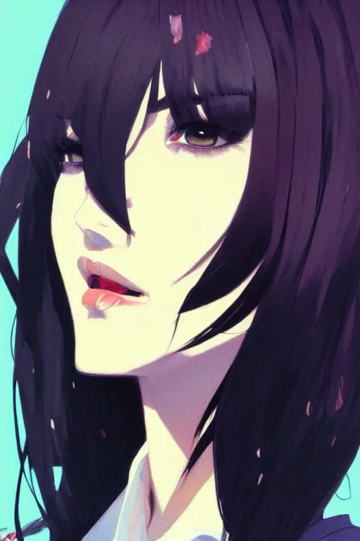 Image similar to a ultradetailed beautiful panting of a stylish woman wearing a shirt with a tie, she has black hair, by conrad roset, greg rutkowski and makoto shinkai, trending on artstation