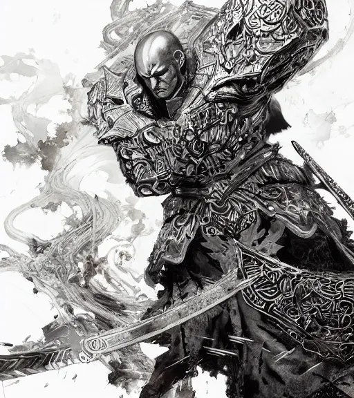 Image similar to gilgamesh in the game fate / grand order, pen and ink, intricate line drawings, by craig mullins, ruan jia, kentaro miura, greg rutkowski, loundraw