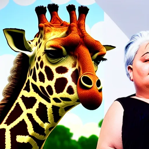 Prompt: a fat grandma turning into a giraffe, vfx, detailed