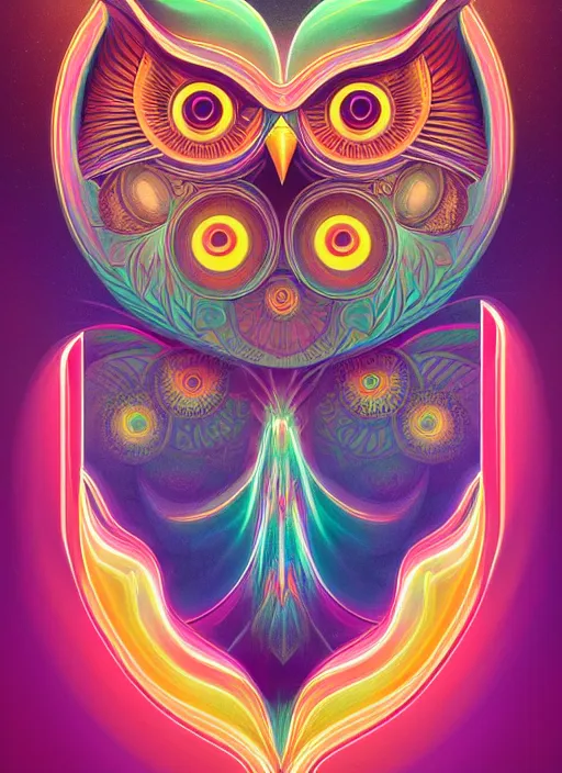 Image similar to symmetry!! product render poster vivid colors divine proportion owl, divine, glowing fog intricate, elegant, highly detailed, digital painting, artstation, concept art, smooth, sharp focus, illustration,