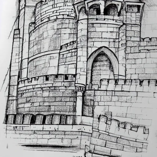 Image similar to A medieval castle, Line, sketch, detailed