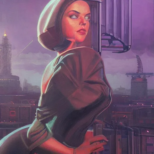 Image similar to detailed face of a woman, clockwork, moment, tectonic sky, skydome, bullet train, turbines, utopian, tech noir, wet reflections, prism, atmospheric, ambient, pj crook, syd mead, livia prima, greg rutkowski, edward hopper