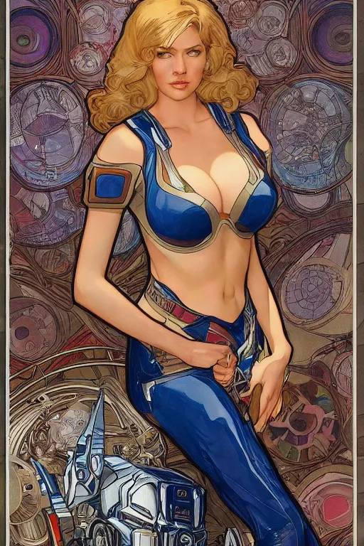 Image similar to optimus prime transformers : : kate upton body : : christina hendricks : : portrait : : full body : : decadent highly - detailed digital artwork : : art by mucha and rutkowski, artstation, master prime lenses, cinematic