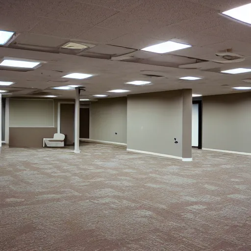 Image similar to randomized empty 9 0 s office with no windows or doors, brown moist carpet, off - white wallpaper