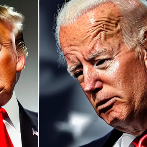 Prompt: donald trump farting in face of joe biden, realistic, war photography
