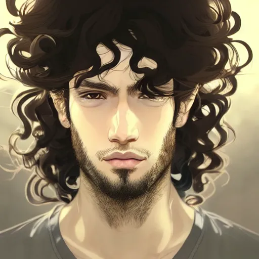 Prompt: Portrait of man with Tousled Curls type hair and Brown Indonesian-type skin, with round face, atmospheric lighting, intricate detail, cgsociety, ambient light, dynamic lighting, anime style by Yusuke Kozaki