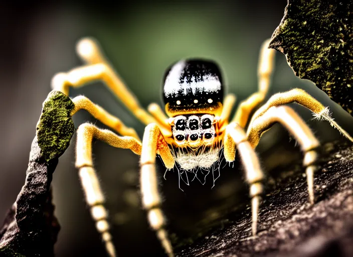 Image similar to macro portrait of a crystal spider in the forest. Fantasy magic style. Highly detailed 8k. Intricate. Nikon d850 300mm. Award winning photography.