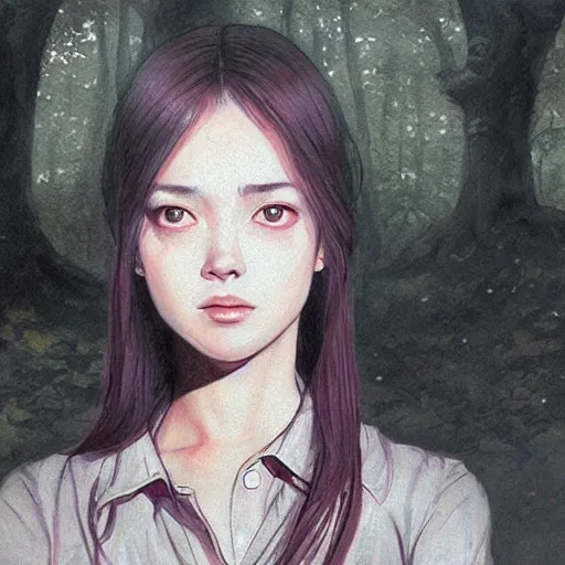 Prompt: a beautiful color portrait of a girl, Greg rutkowski and Junji Ito