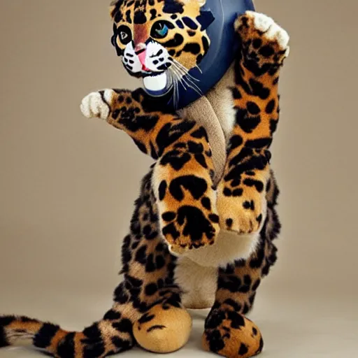 Image similar to cute teenage anthropomorphic clouded leopard wearing a form - fitting space suit