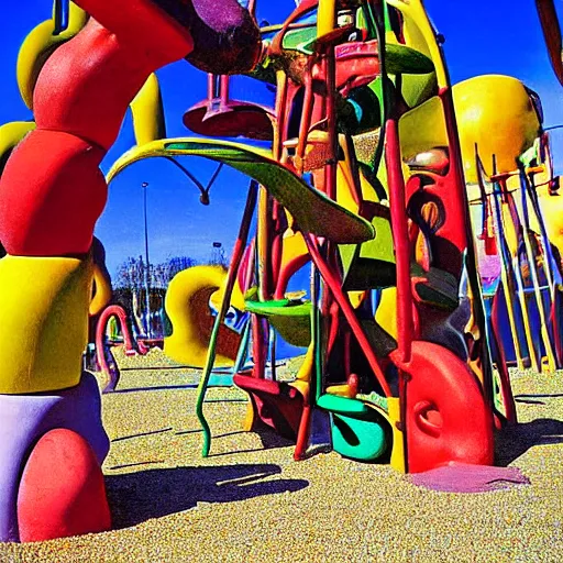 Image similar to playground by salvador dali, art installation, colour photograph