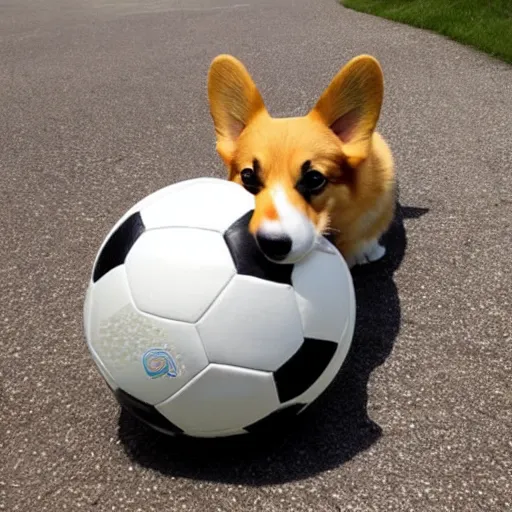 Prompt: A corgi in the shape of a soccer ball.