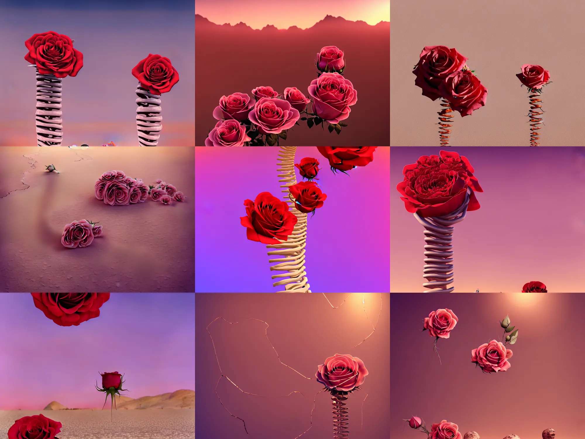 Prompt: transparent digital art of a human spine + roses + kintsugi!!!, serene desert setting, transcendent, clean linework, dramatic, finely detailed, 4 k, trending on artstation, photorealistic, volumetric lighting, octane render