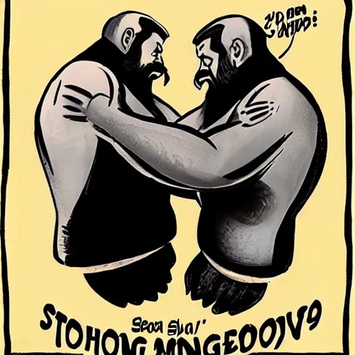 Prompt: two bearded strongmen in love
