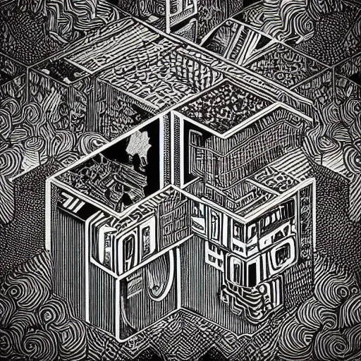 Prompt: “geometrically surreal cube town, extremely high detail, photorealistic, intricate drawings, dotart, album art in the style of James Jean”