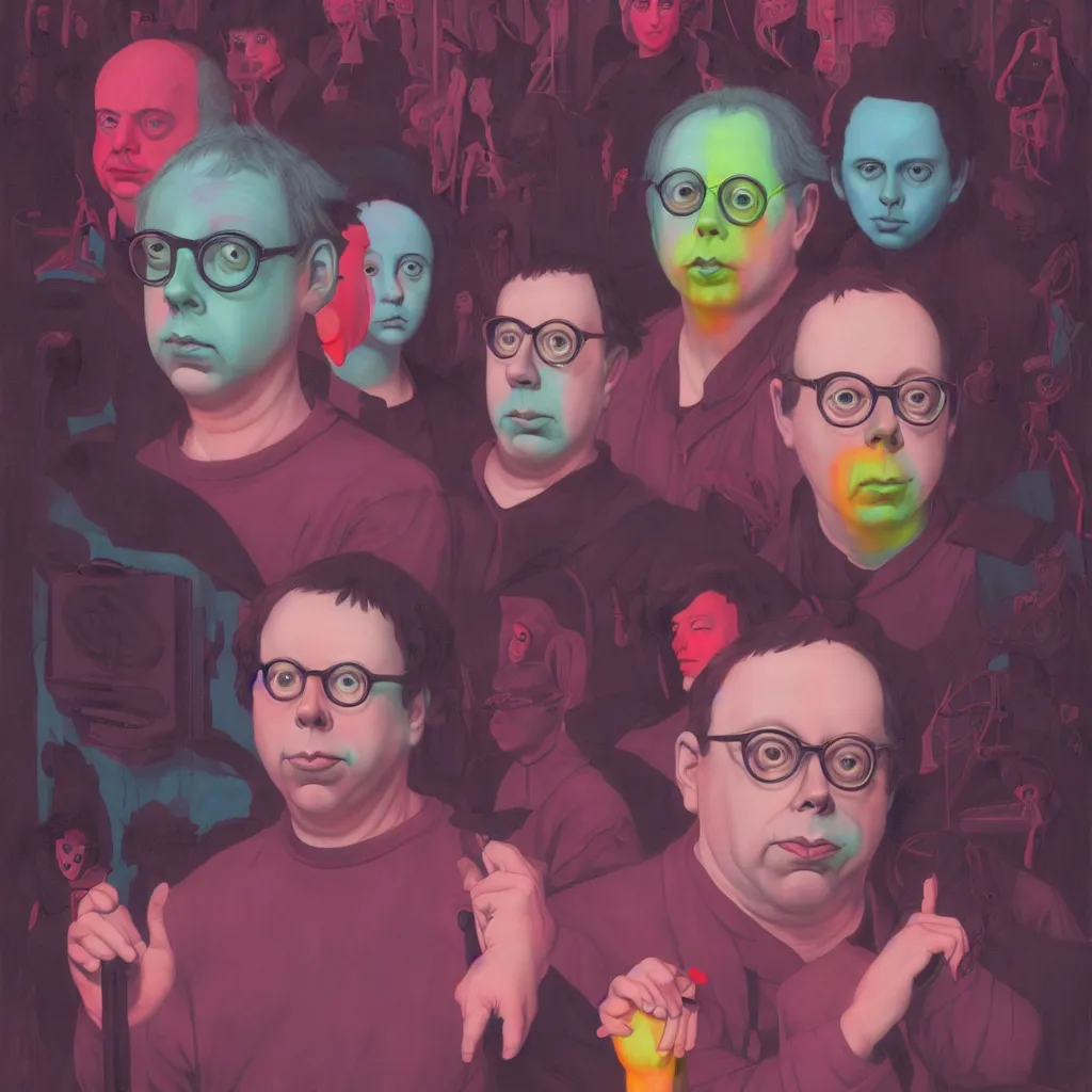Prompt: weird and disturbing portrait of todd solondz, vivid colors, neon, art by gregory crewdson, ( ( ( kuvshinov ilya ) ) ) and wayne barlowe and francis bacon and artgerm and wlop and william - adolphe bouguereau