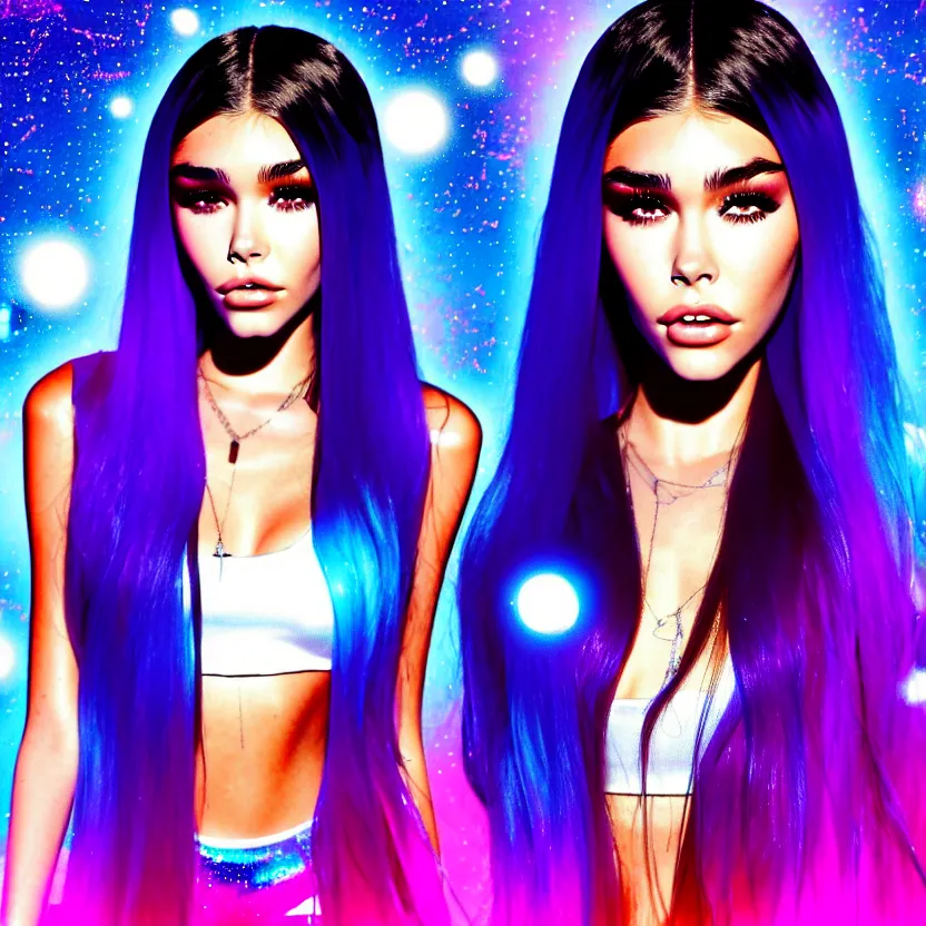 Image similar to madison beer a an intergalactic popstar dancing on a planet, render, blender render, unity render, 4 k wallpaper, art station trending, artstation 4 k coherent, coherent, 4 k, detailed, hyperdetailed, artifact - free, completely coherent, sharp, madison beer