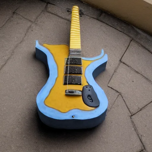 Prompt: an electric guitar made entirely out of concrete