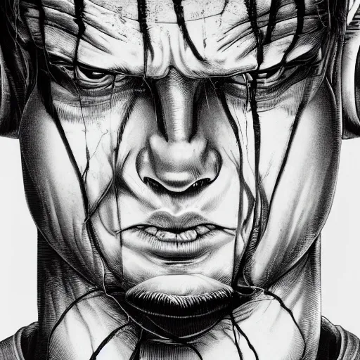 Image similar to portrait closeup of crazy eminem, symmetrical, by yoichi hatakenaka, masamune shirow, josan gonzales and dan mumford, ayami kojima, takato yamamoto, barclay shaw, karol bak, yukito kishiro