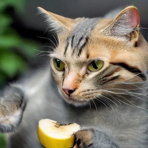 Prompt: a cat licking a banana