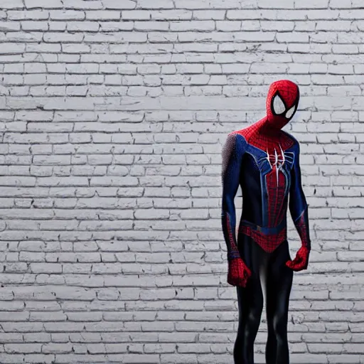 Image similar to A realistic photo of a mixture of Spiderman and Blacl Adam on a white background, hyper-realistic, 8K HDR, 50 mm bokeh, fashion photography.