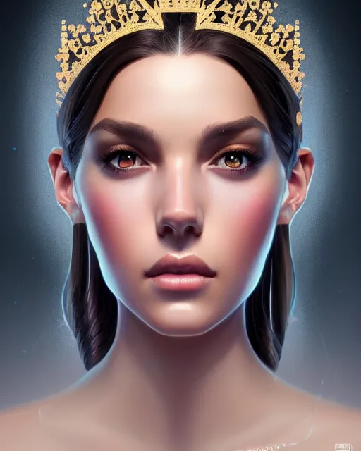 Prompt: symmetry portrait of brunette princess, glam, deco, glowing skin, intricate, elegant, highly detailed, digital painting, artstation, concept art, smooth, sharp focus, illustration, art by artgerm and greg rutkowski and fra angelico and unreal engine 5