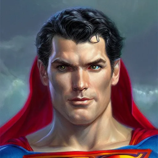 Image similar to Superman as a fantasy D&D character portrait art by Donato Giancola and Bayard Wu, digital art, trending on artstation, 4k