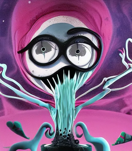 Image similar to Tim Burton style Freezing by Alex Pardee and Nekro and Petros Afshar, and James McDermott,unstirred paint, vivid color, cgsociety 4K