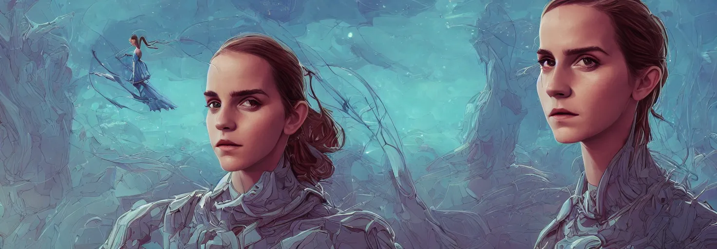 Prompt: surrealism art post grunge concept art, a study of an alien female Emma Watson, by josan gonzales and wlop, highly detailed, intricate, sci-fiish landscape, sharp focus, high detail, UHD, 4k, Trending on Artstation HQ, deviantart