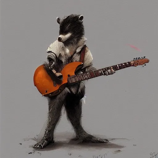 Image similar to badger touch guitar , digital Art, Greg rutkowski, Trending cinematographic artstation