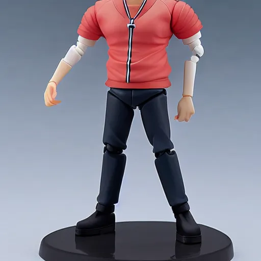 Image similar to Jonah Hill as a Figma anime figurine. Posable PVC action figurine.