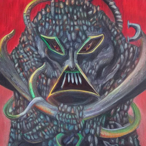 Prompt: Demonic characters and symbols, oil on canvas, detailed
