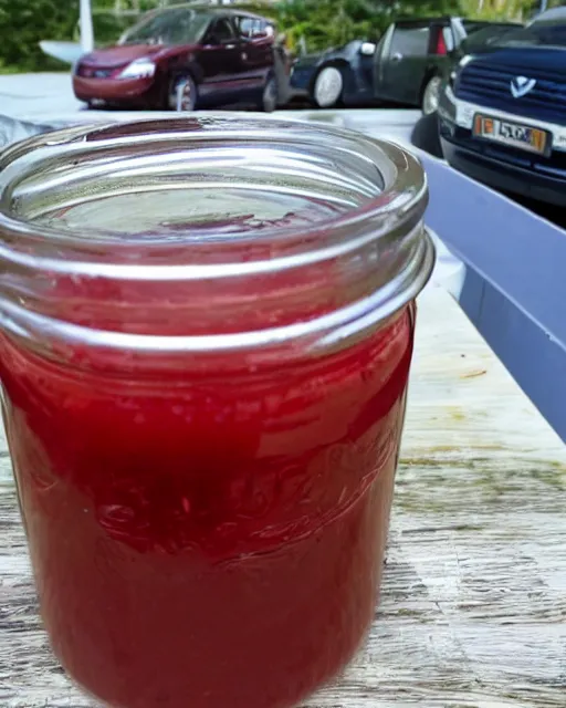 Prompt: elon musk!!! sinking!!! into jar of strawberry jam