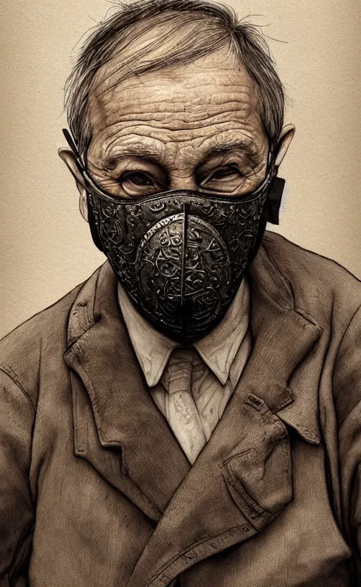 Prompt: old man doing hard work with their mask, do what we can, by paul lung, then leave it to god by samuel silva, non fiction, baroque, confidently, consistency, stability, elegantly, highly detailed, 8 k uhd, justify content center, artstation, concept art, matte, sharp focus, illustration, art by artgerm