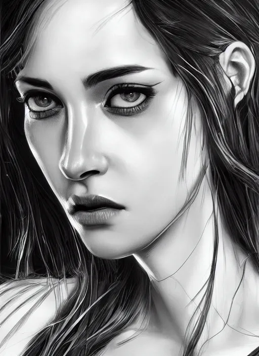 Image similar to up close portrait of a beautiful woman in black and white, art by diego fazio and diegoKoi and oscar Ukono, concept art, sharp focus, artgerm, 8k highly detailed