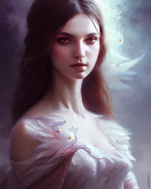 Prompt: ethereal, playful paulina andreeva ( better than us ) portrait, fantasy, intricate devilish designs, elegant, highly detailed, sharp focus, art by artgerm and greg rutkowski and wlop