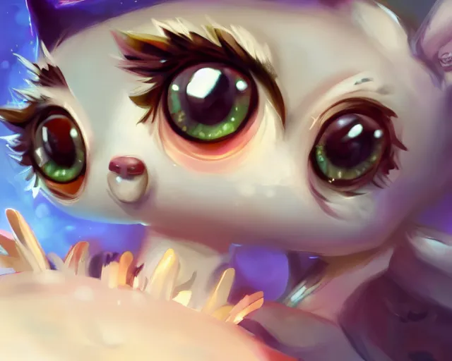 Prompt: adorable creature with big glossy eyes splashart