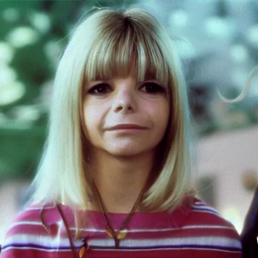 Prompt: still of France Gall in a Studio Ghibli film, very detailed, trending on tumblr, very cute face, very detailed face