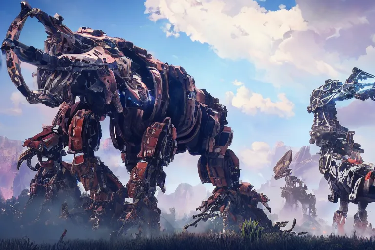 Image similar to stalker machine mecha animal beast robot of horizon forbidden west horizon zero dawn bioluminiscence global illumination ray tracing hdr fanart arstation by sung choi and eric pfeiffer and gabriel garza and casper konefal