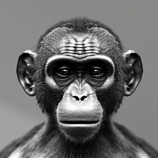 Prompt: portrait of a monkey made of bike parts, black and white, trending on artstation, hd