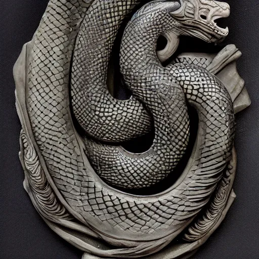 Prompt: serpent king : : grubby, volatile, highly detailed, maximalist : : obsidian carving : :