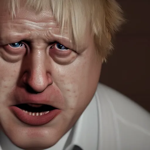 Image similar to Boris Johnson in Human Centipede movie, realistic artstyle, wide shot, dramatic lighting, octane render, hyperrealistic, high quality, highly detailed, HD, beautiful, cinematic, 8k, unreal engine, facial accuracy, symmetrical