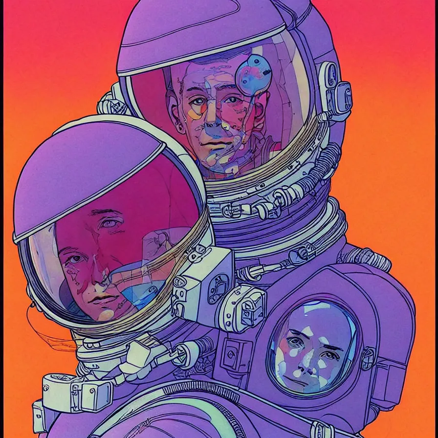 Prompt: ( ( ( ( an astronaut bust shot, with decorative frame design ) ) ) ) by mœbius!!!!!!!!!!!!!!!!!!!!!!!!!!!, overdetailed art, colorful, artistic record jacket design