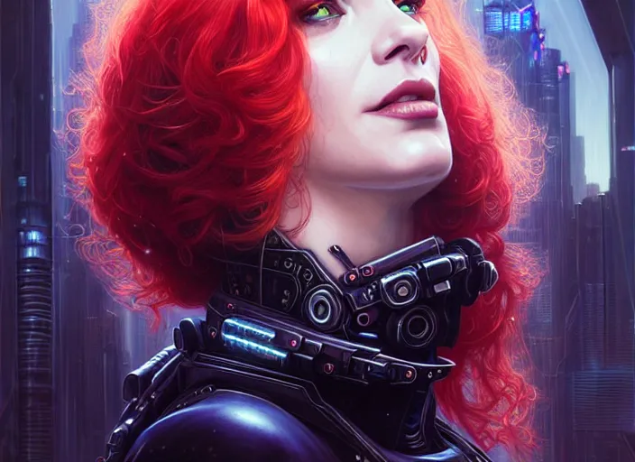 Image similar to portrait shot of a christina hendricks wearing cyberpunk clothing in cyberpunk 2 0 7 7, intricate, elegant, highly detailed, centered, digital painting, artstation, concept art, smooth, sharp focus, illustration, artgerm, tomasz alen kopera, peter mohrbacher, donato giancola, joseph christian leyendecker, wlop, boris vallejo