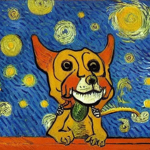 Image similar to highly detailed beautiful happy animals, by Van Gogh