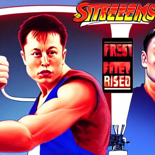 Prompt: elon musk fight 9 7 vs street fighter ii