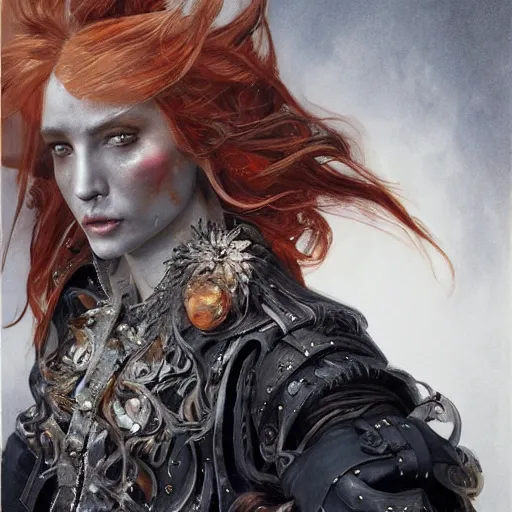 Image similar to portrait, headshot, insanely nice professional hair style, dramatic hair color, digital painting, of a old 17th century, old cyborg merchant, amber jewels, baroque, ornate clothing, scifi, realistic, hyperdetailed, chiaroscuro, concept art, art by Franz Hals and Jon Foster and Ayami Kojima and Amano and Karol Bak,