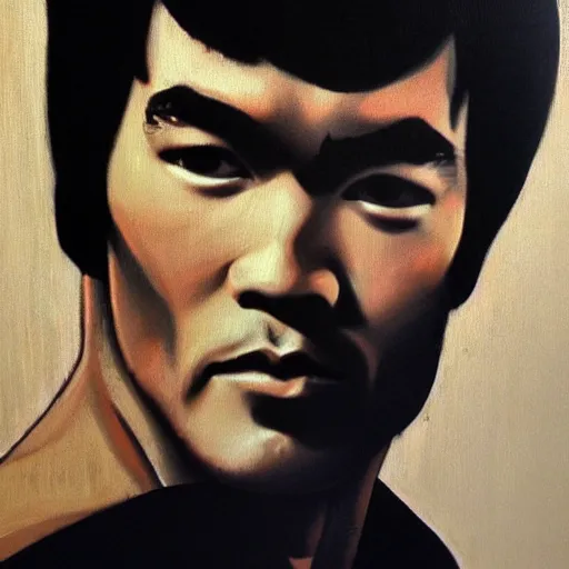 Prompt: bruce lee painted in the style of the mona lisa